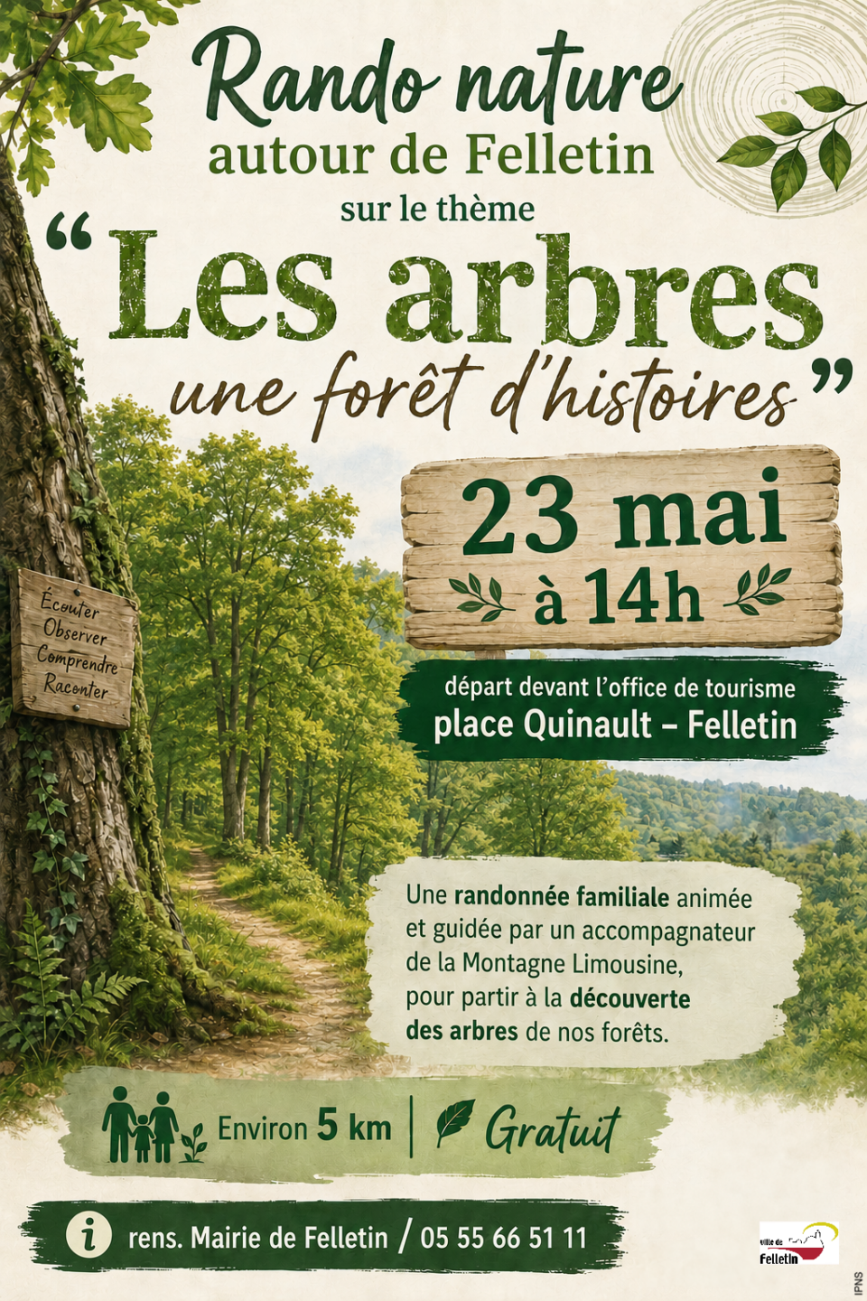 Rando Nature à la découverte des arbres de nos forêts rdv Place QUINAULT Felletin