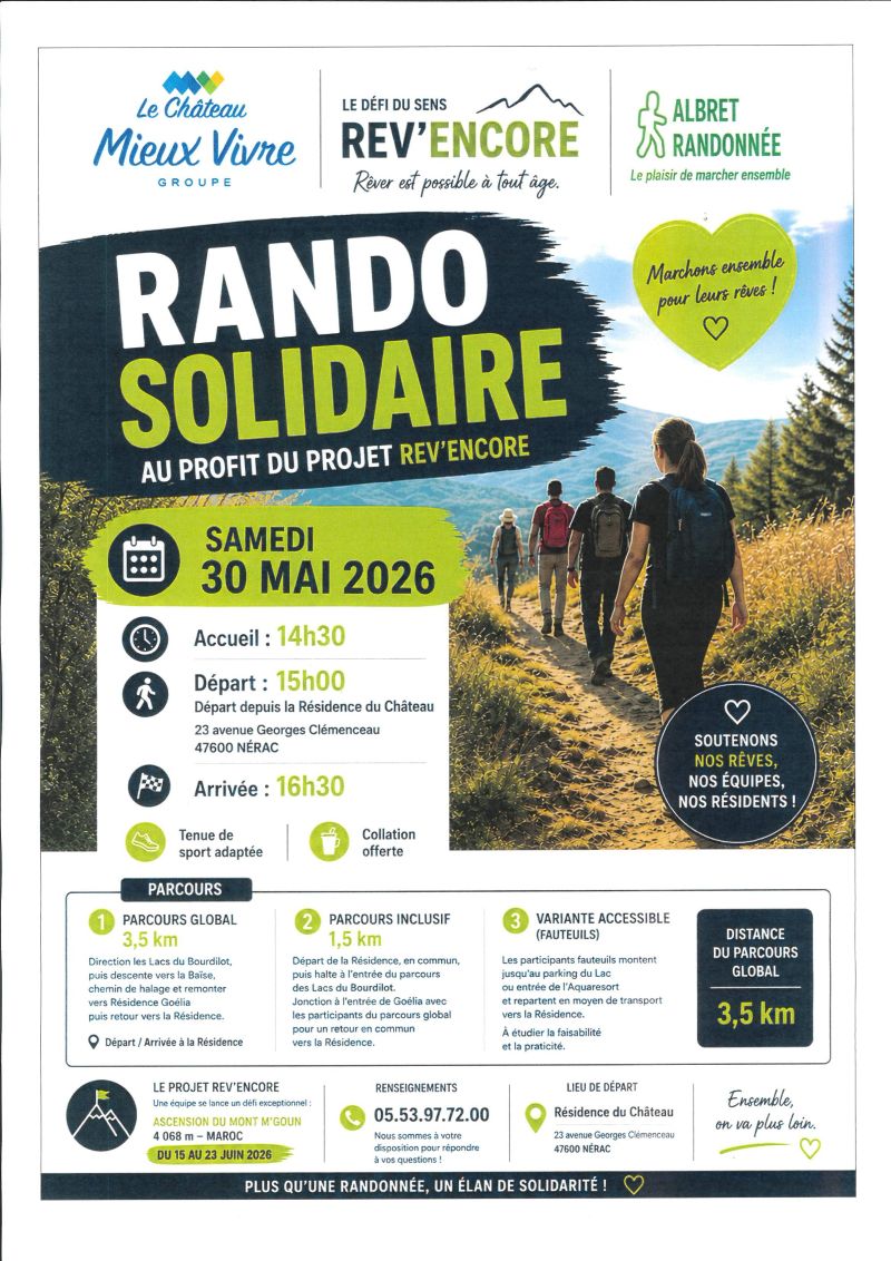 Rando solidaire au profit du projet Rev’Encore Résidence du château Nérac
