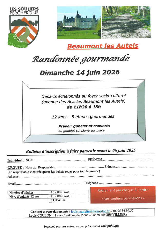 Randonnée Gourmande 2026  Beaumont-les-Autels 2026-06-14