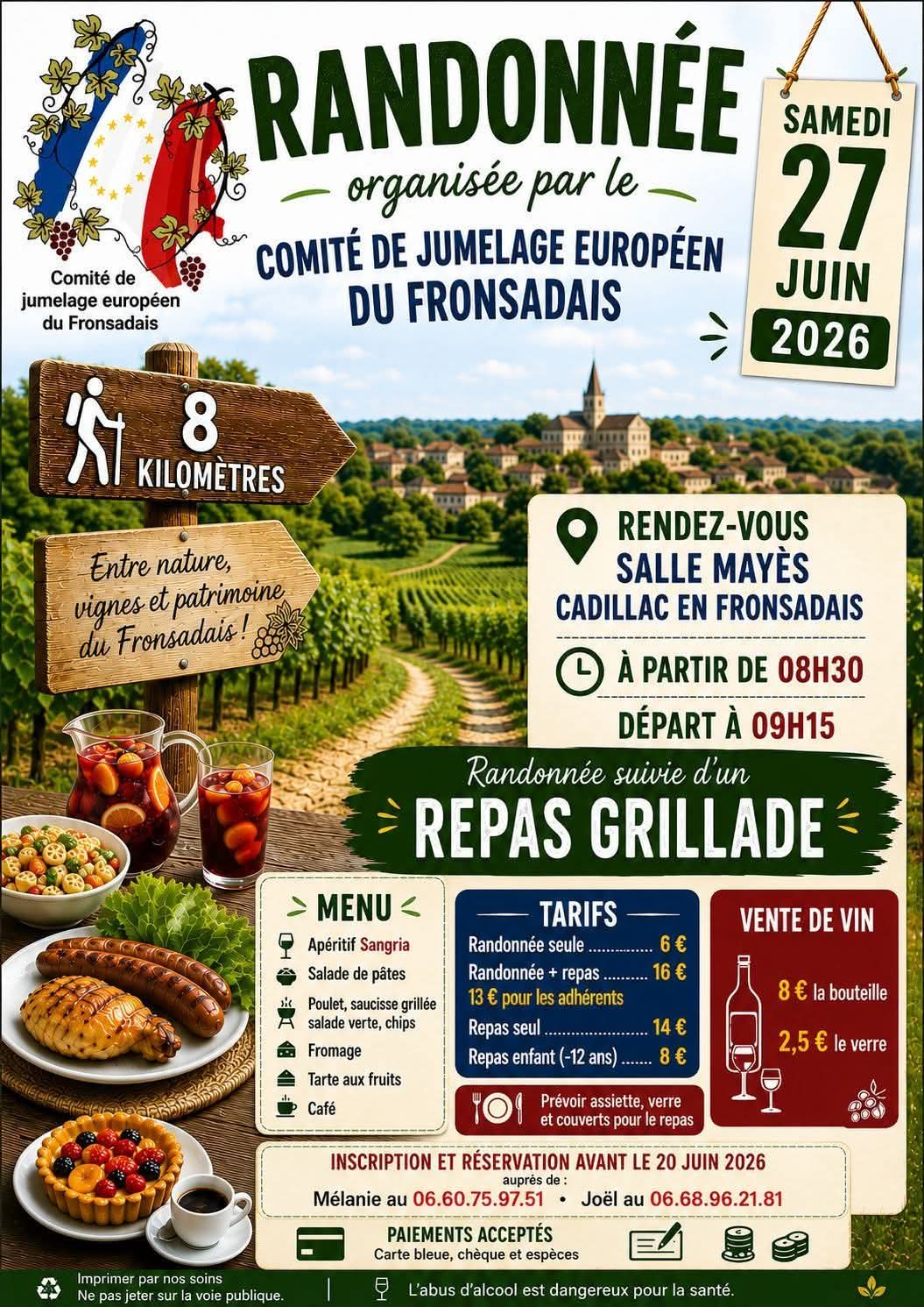 Randonnée organisée par le Comité de Jumelage Européen du Fronsadais 1 avenue Charles de Gaulle Saint-Germain-de-la-Rivière 2026-06-27