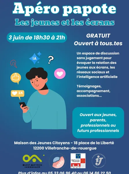 Rencontre apéro-papote les jeunes et les écrans 18 place de la Liberté Villefranche-de-Rouergue 2026-06-03