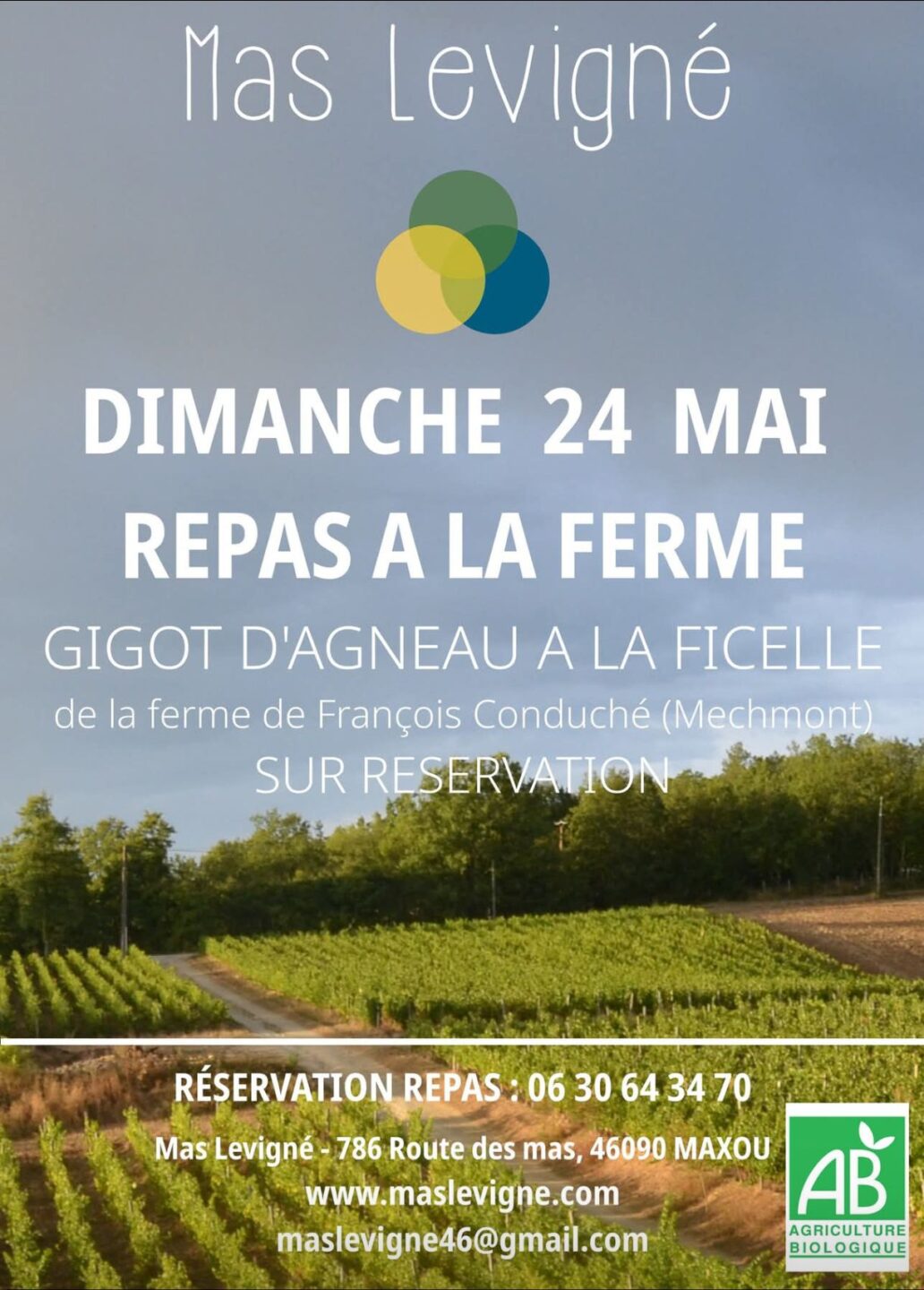 Repas à la ferme gigot à la ficelle au Mas Levigné 786 route des mas Brouelles Maxou 2026-05-24