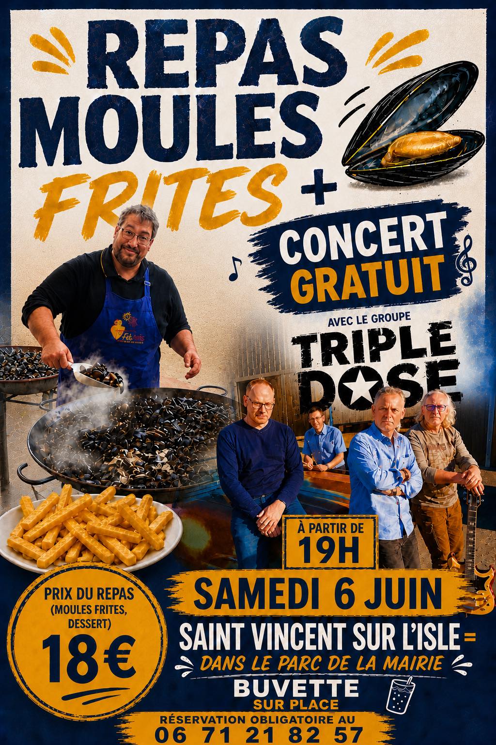 Repas moules frites et concert Parc de la mairie Saint-Vincent-sur-l'Isle 2026-06-06