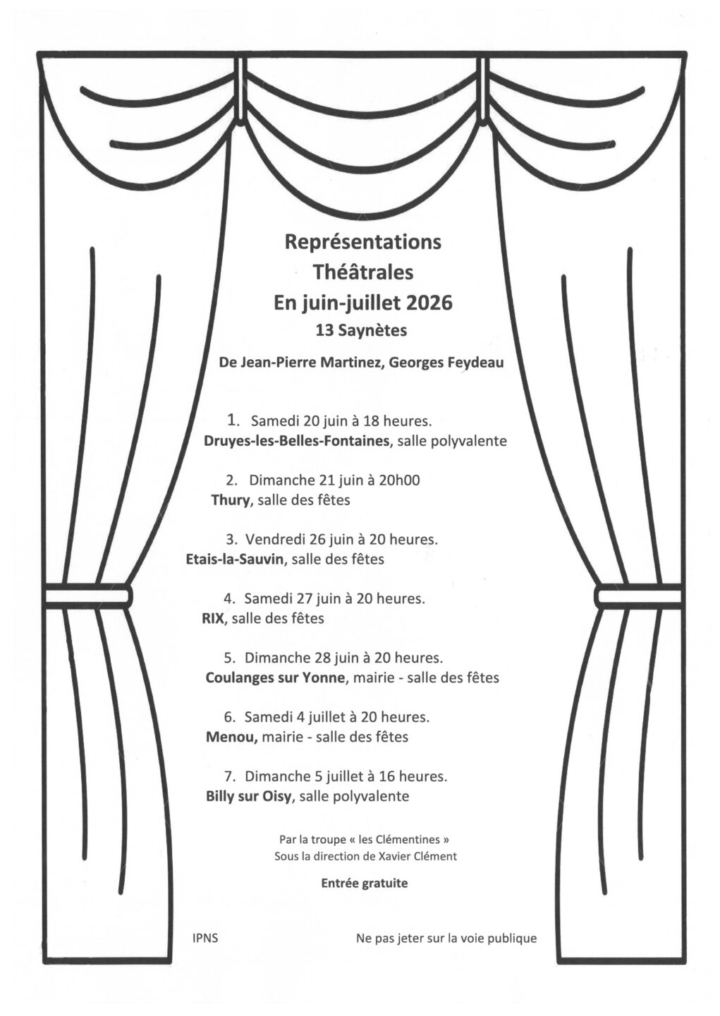 Représentation théâtrale Troupe Les Clémentines Salle des fêtes Mairie Menou
