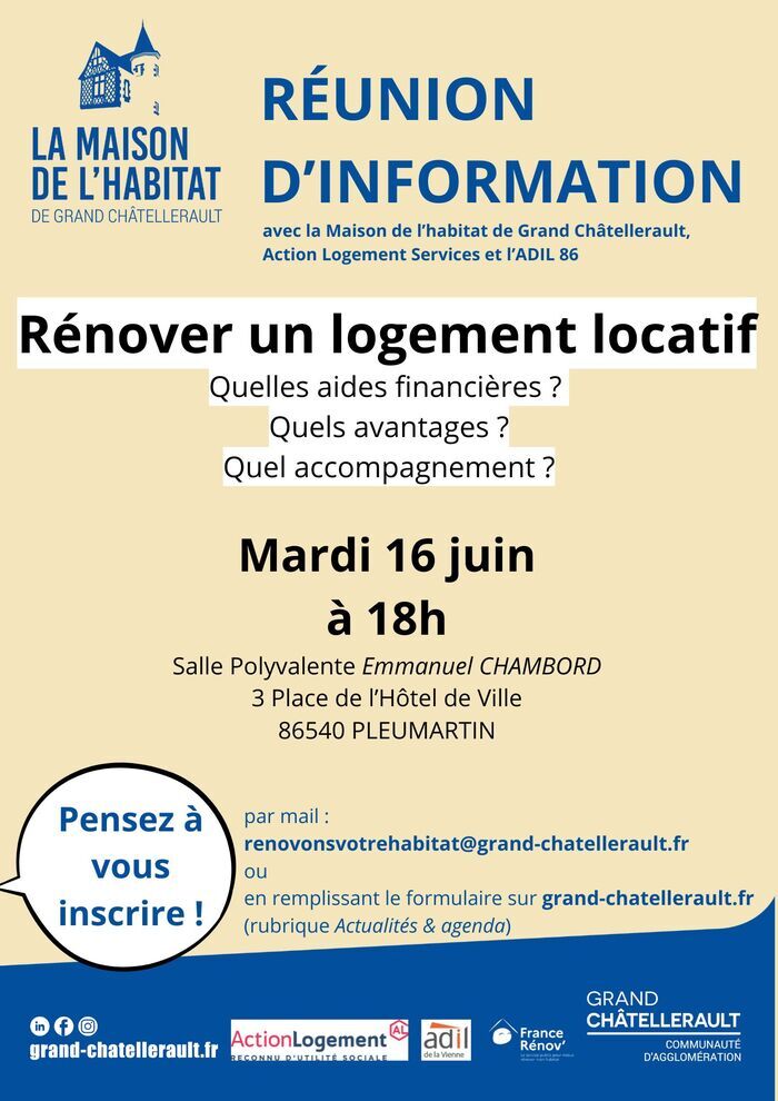Réunion d'information pour rénover un logement locatif 3 Place de l'Hôtel de Ville Pleumartin 2026-06-16