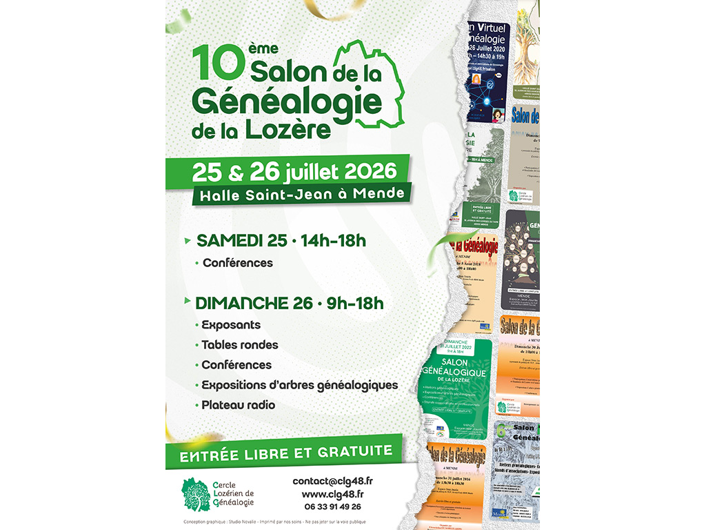 SALON DE LA GÉNÉALOGIE DE LA LOZÈRE 10ÈME ÉDITION 16 avenue des Gorges du Tarn Mende 2026-07-25