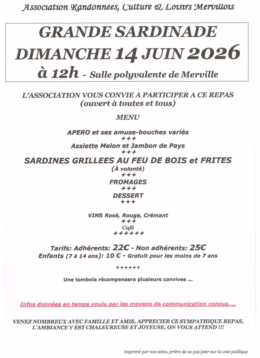 SARDINADE DES RANDONNEURS SALLE POLYVALENTE Merville 2026-06-14