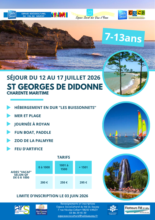 Séjour à Saint Georges de Didonne pour les enfants de 7 à 13 ans 7 Rue Nicolas Colbert Varzy 2026-07-12