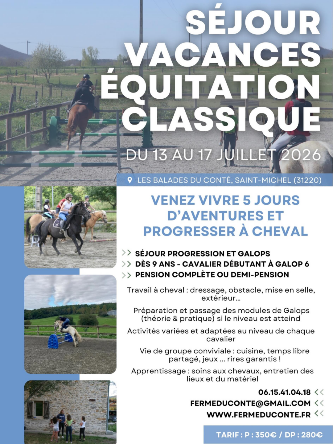 SÉJOUR VACANCES ÉQUITATION CLASSIQUE LES BALADES DU CONTÉ Saint-Michel