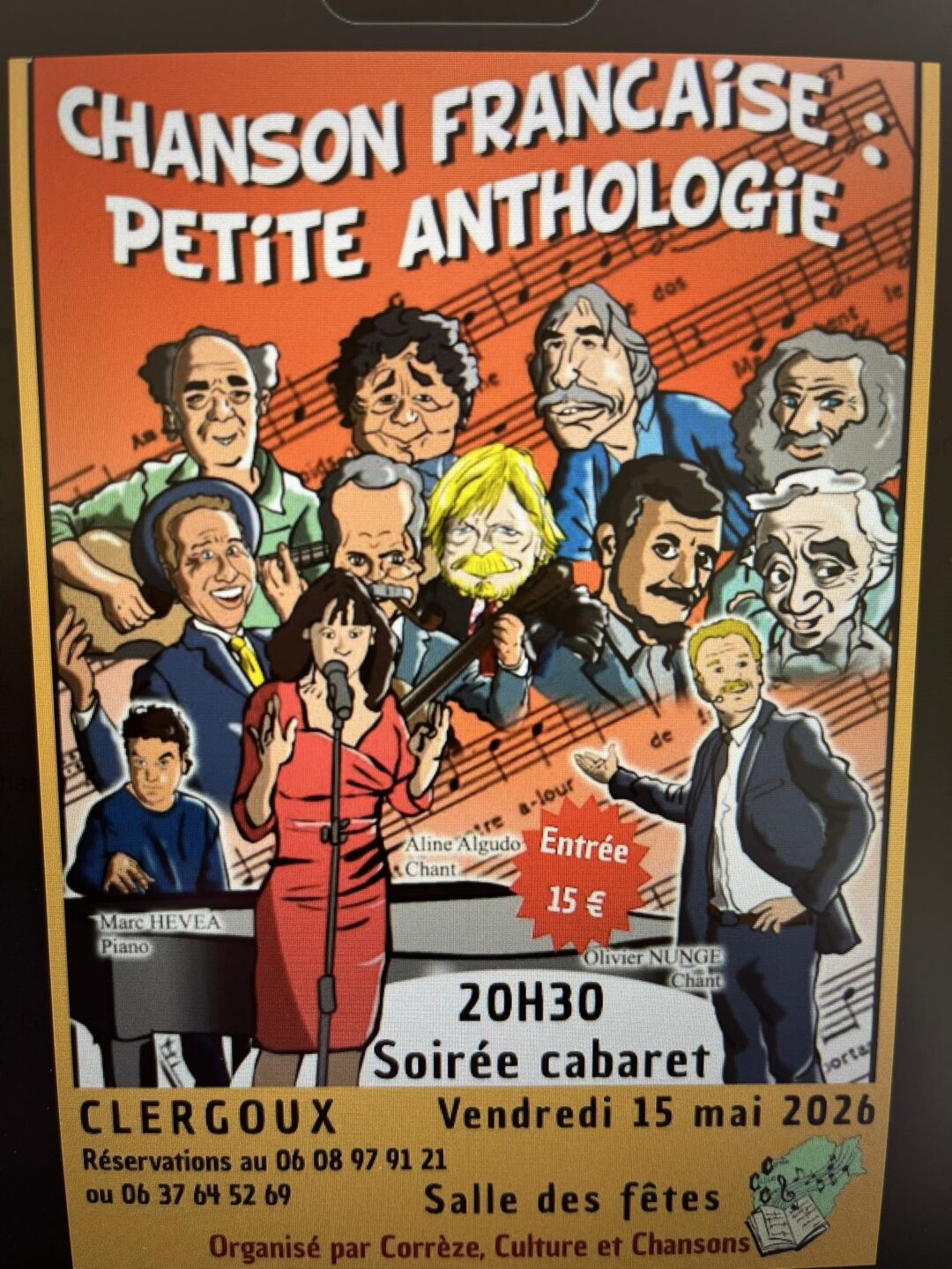 Soirée cabaret Chanson française Petite anthologie salle des fêtes Clergoux