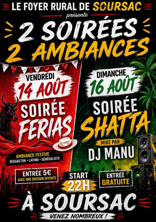 Soirée Férias Grand'Rue Soursac 2026-08-14