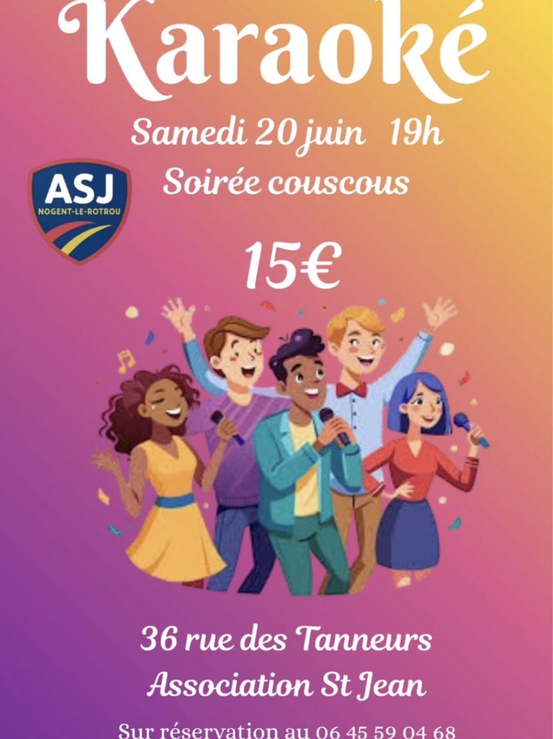 Soirée karaoké et couscous à l'ASJ 36 rue des Tanneurs Nogent-le-Rotrou 2026-06-20