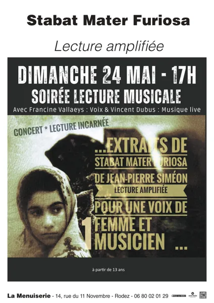 Soirée lecture musicale: Stabat Mater Furiosa 14 rue du 11 Novembre Rodez 2026-05-24