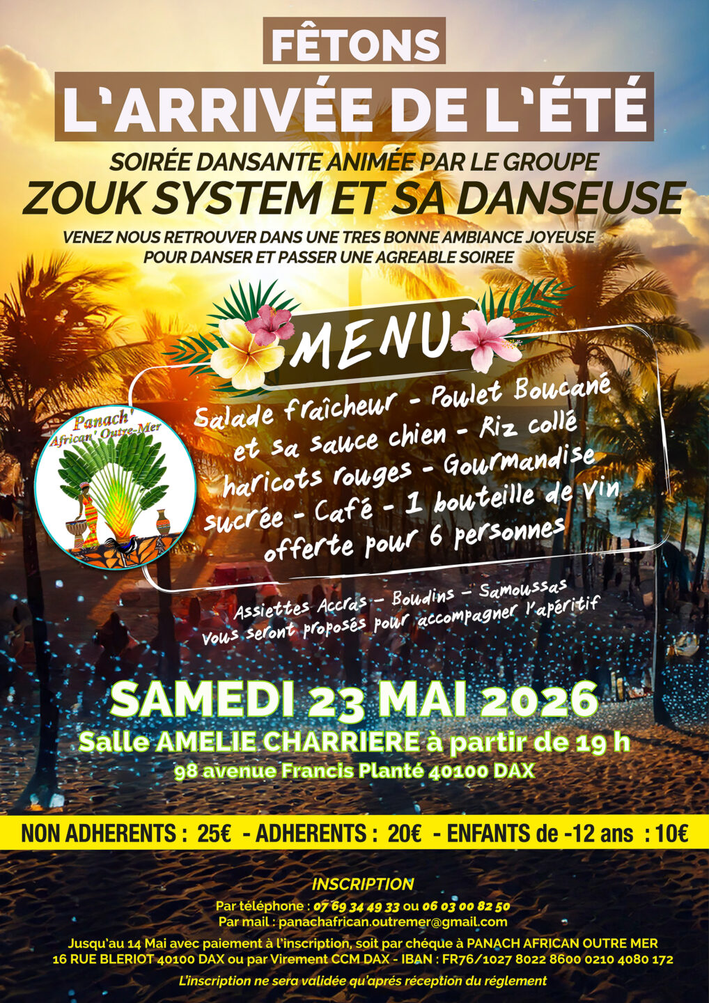 Soirée repas dansant antillais 98 avenue Francis planté Dax 2026-05-23
