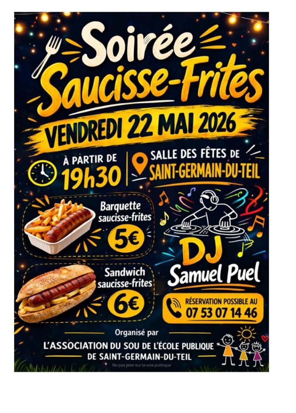 SOIRÉE SAUCISSES-FRITES Salle des fêtes Saint-Germain-du-Teil 2026-05-22
