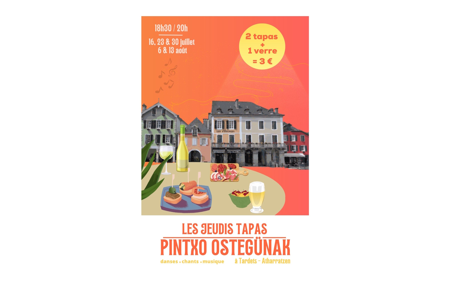 Soirée tapas et musique Place centrale Tardets-Sorholus 2026-07-30