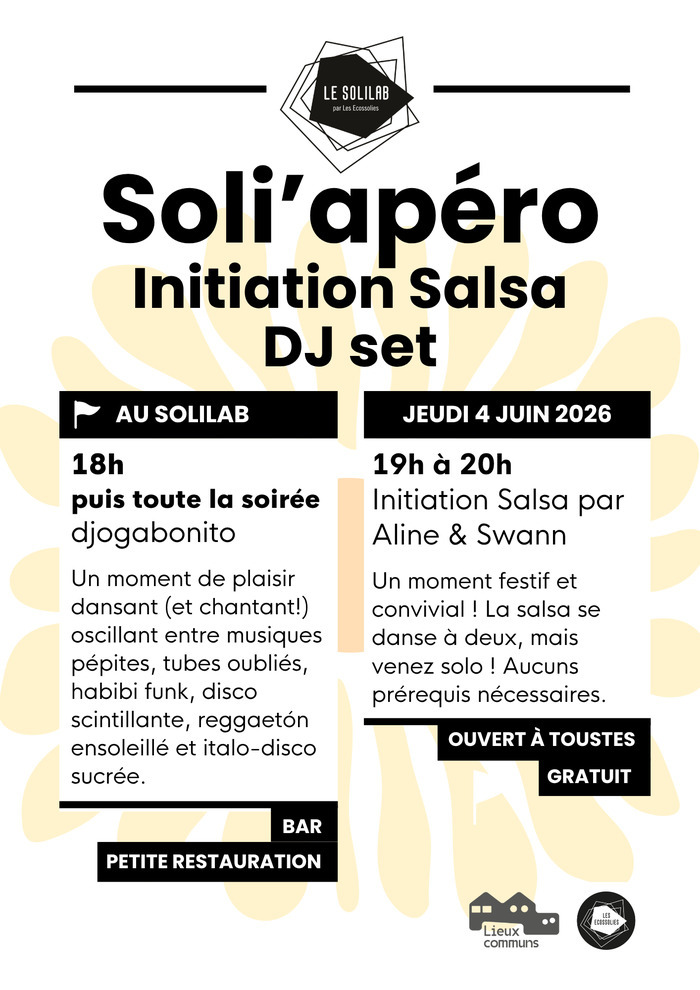 Soli’apéro – soirée initiation salsa et DJ set, Solilab (le), Nantes
