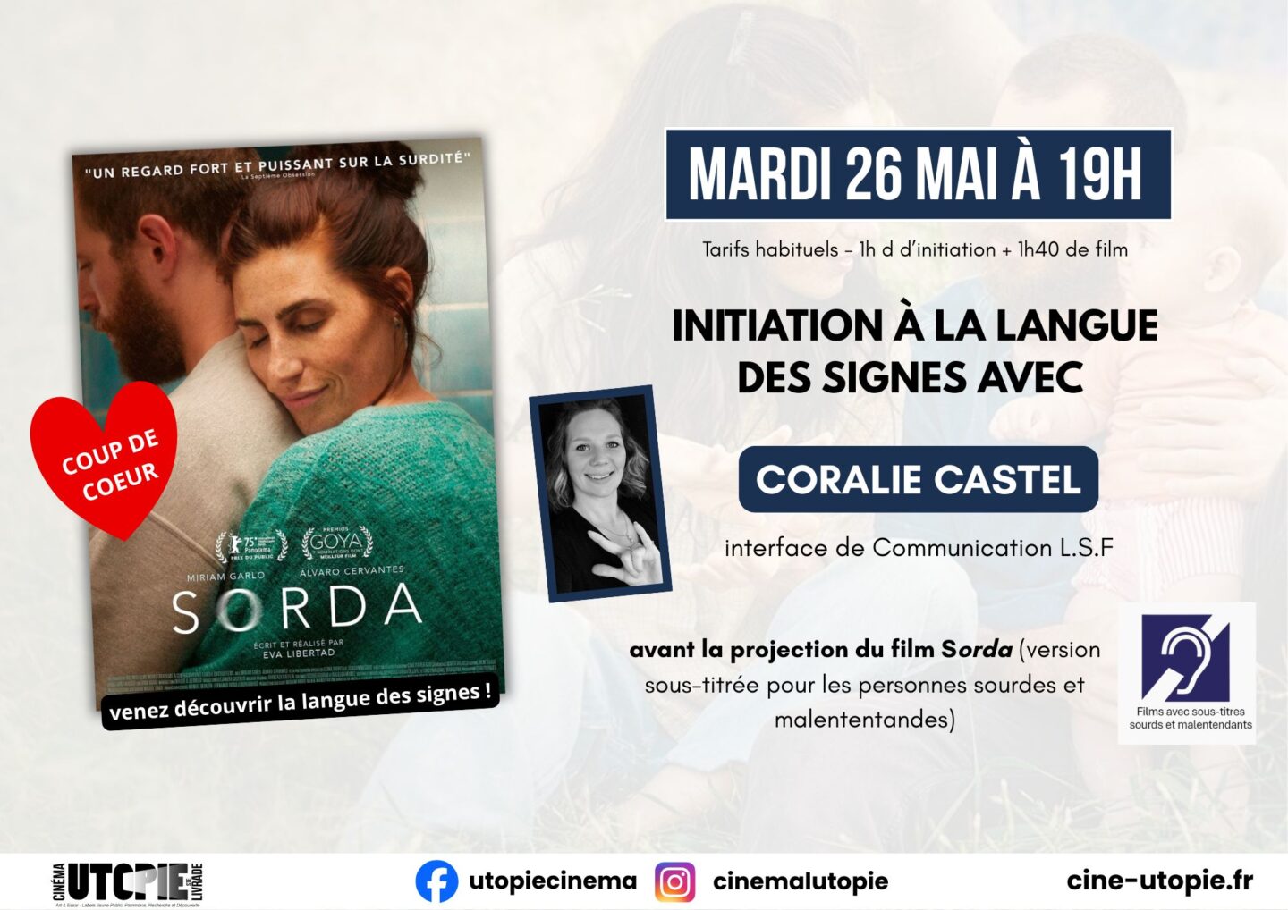 Sorda Projection avec initiation à la langue des signes Cinéma l&rsquo;Utopie Sainte-Livrade-sur-Lot