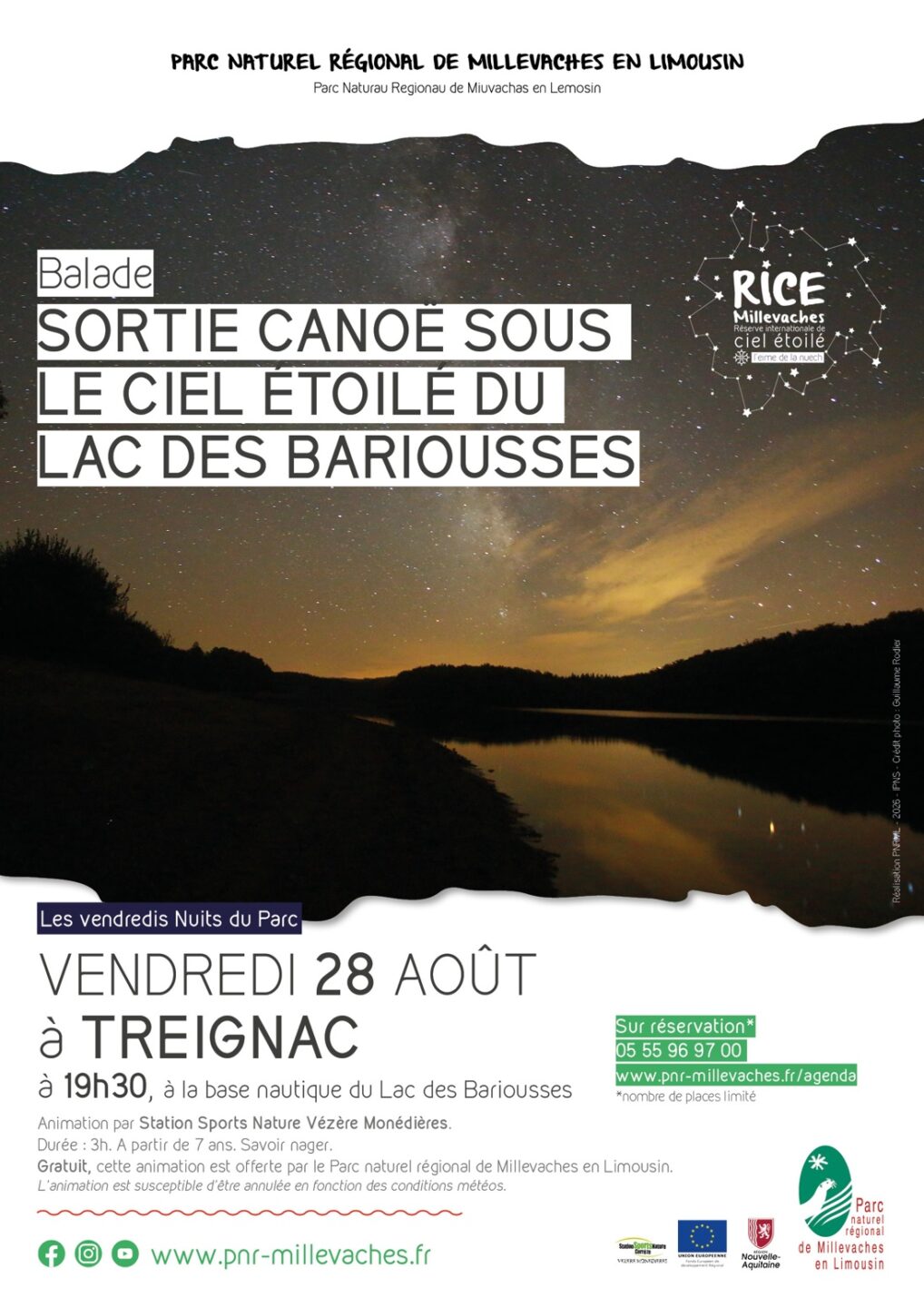 Sortie canoë sous le ciel étoilé des Bariousses Lac des Barriousses Treignac