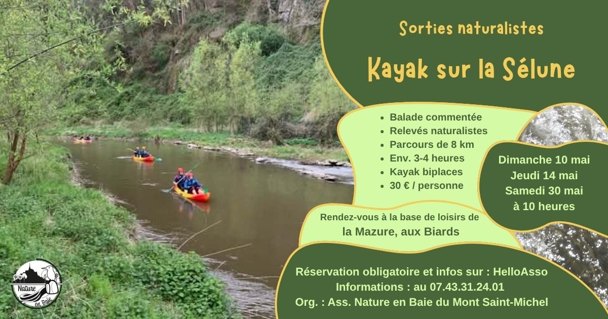 Sortie naturaliste en kayak sur la Sélune Les Biards Isigny-le-Buat