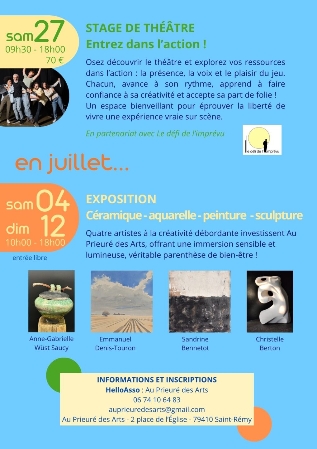 Stage au Prieuré des Arts au mois de juin et juillet à Saint-Rémy 2 Place de l'Église Saint-Rémy 2026-06-27