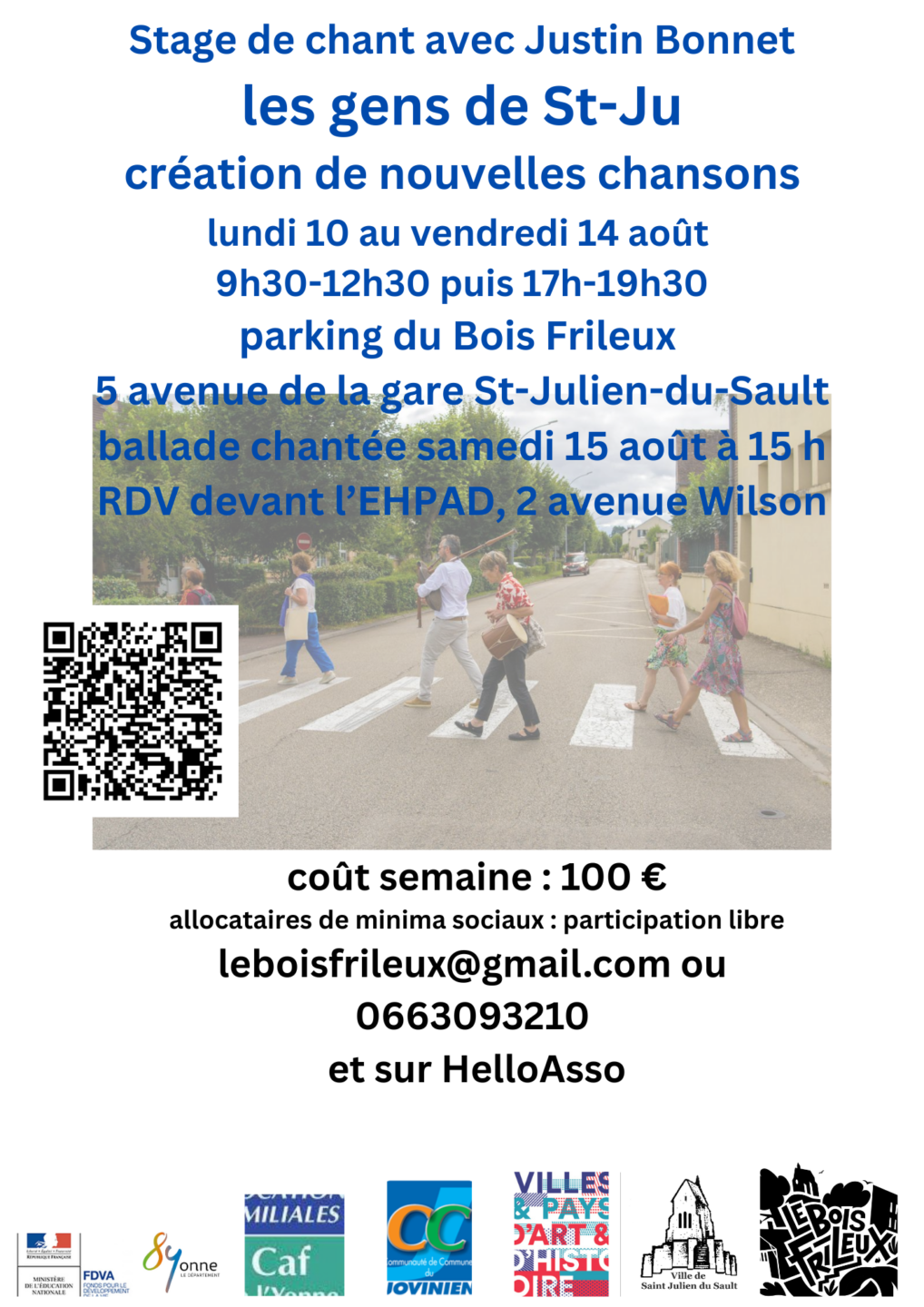 Stage Chants sur les Gens de St-Ju 5 avenue de la gare Saint-Julien-du-Sault 2026-07-10