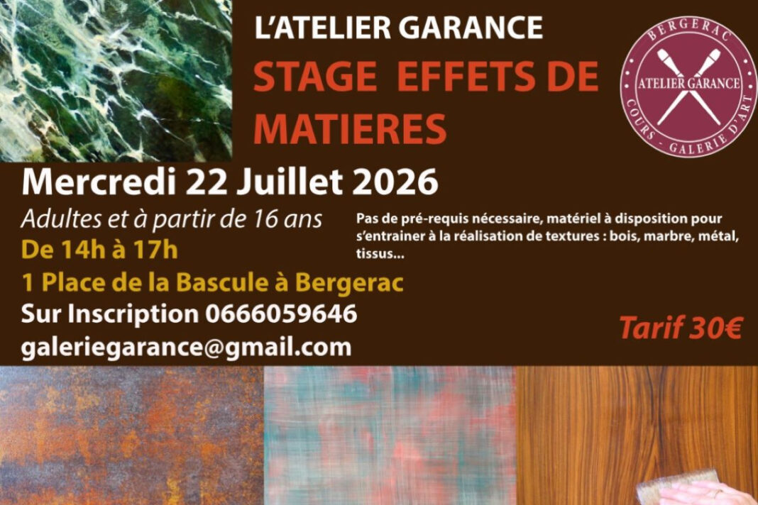 Stage effets de matières L&rsquo;atelier Garance Bergerac