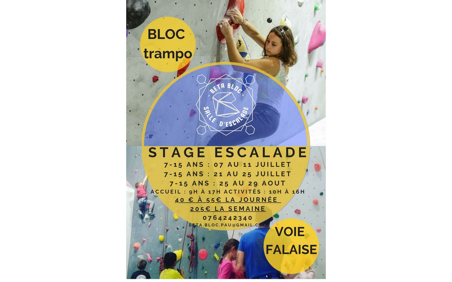Stage été vacances Escalade Bêta bloc Pau