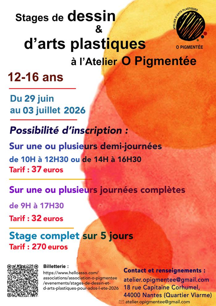 Stages de dessin et d'arts plastiques pour ados / l'été 2026 Atelier O Pigmentée