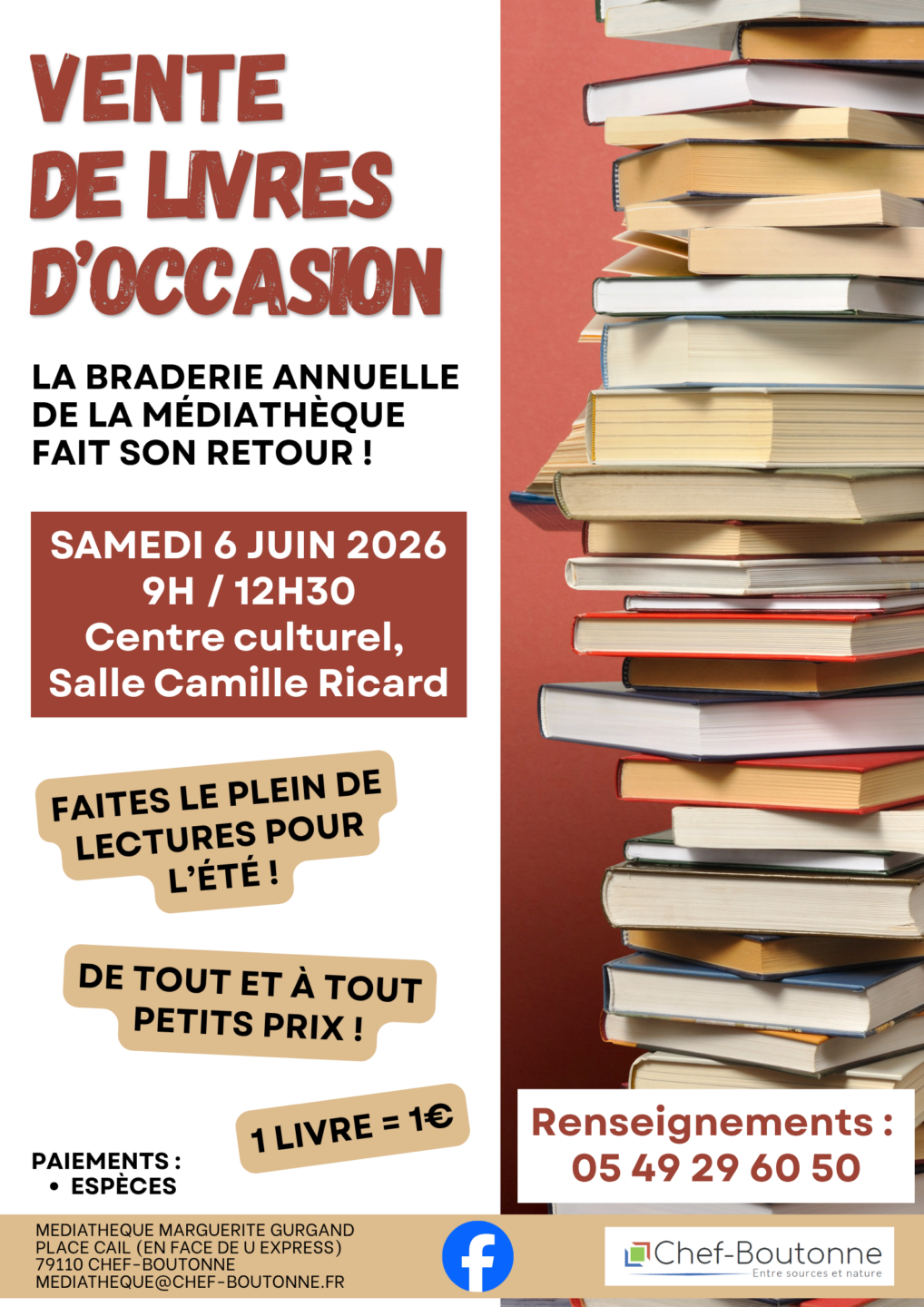Vente de livres d’occasion Salle Camille Ricard Chef-Boutonne