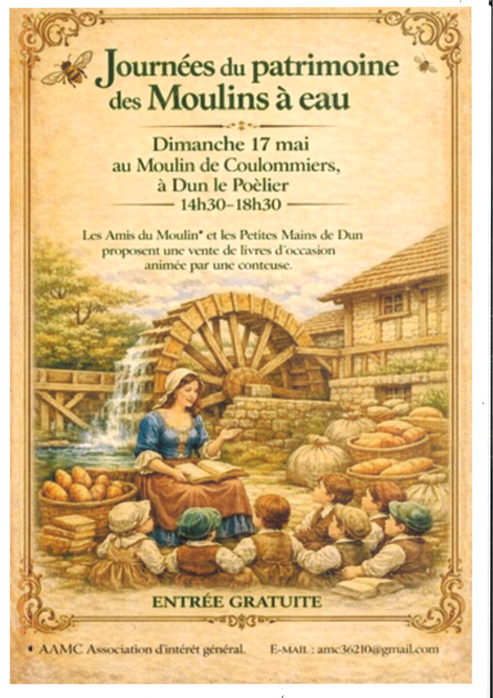 Vente de livres Journées du patrimoine des Moulins à eau  Dun-le-Poëlier
