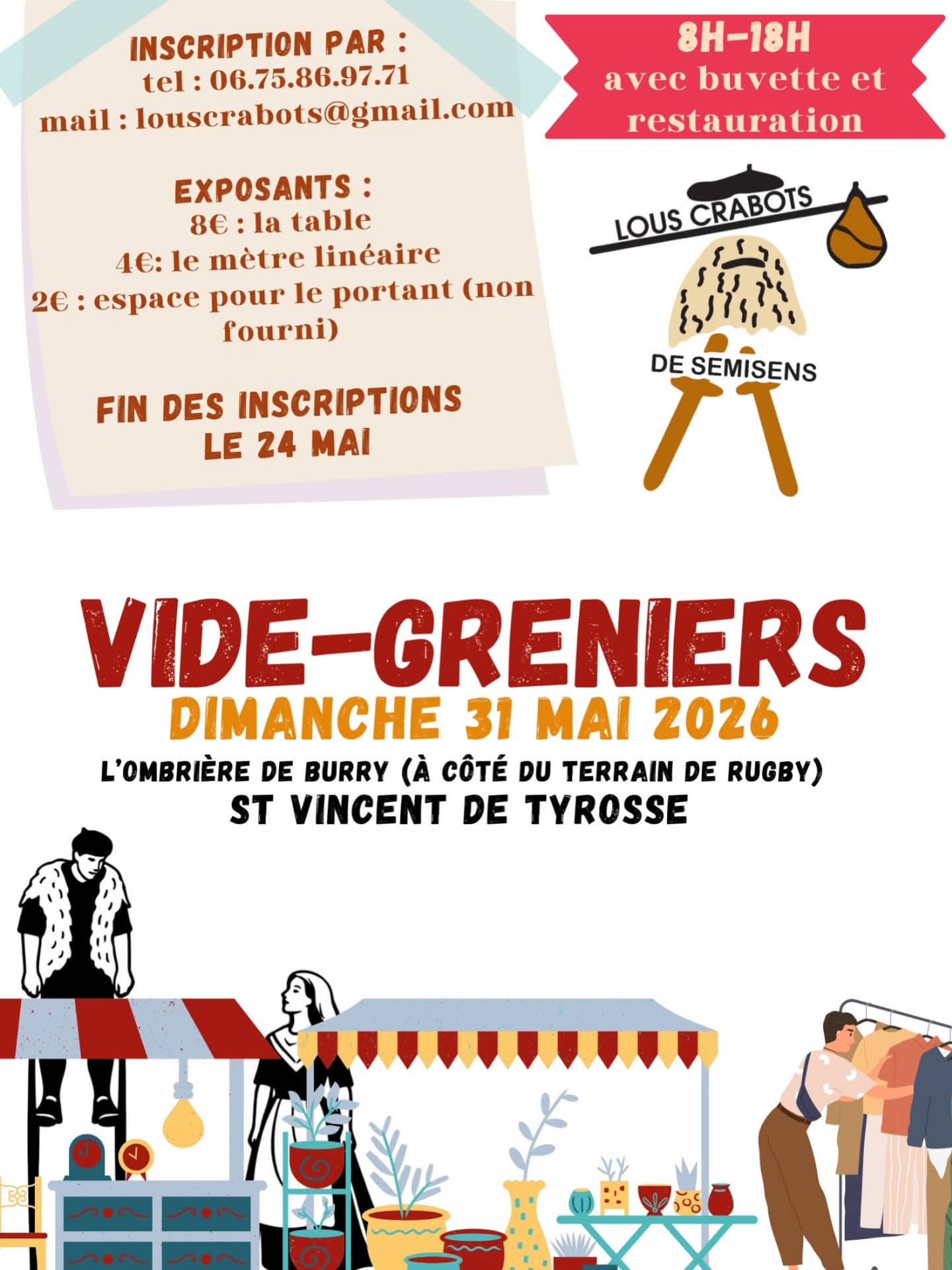Vide grenier de Lous Crabots de Semisens L'Ombrière de Burry Saint-Vincent-de-Tyrosse 2026-05-31