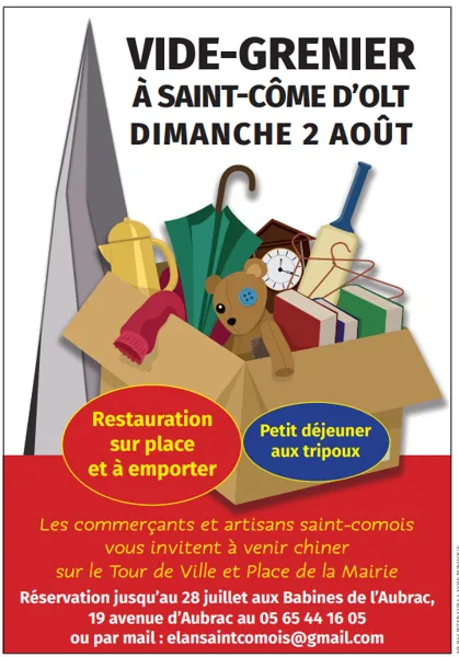 Vide-grenier et petit-déjeuner aux tripous Association Elan St Cômois Saint-Côme-d'Olt 2026-08-02