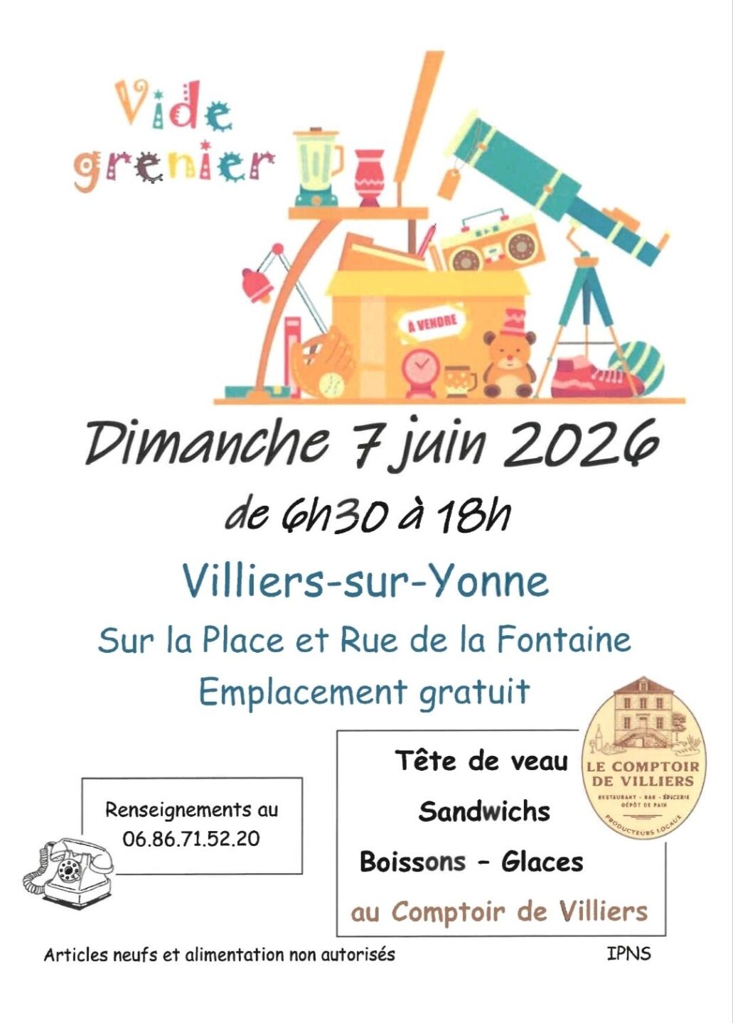 Vide-greniers à Villiers-sur-Yonne La Place Rue de la Fontaine Villiers-sur-Yonne 2026-06-07