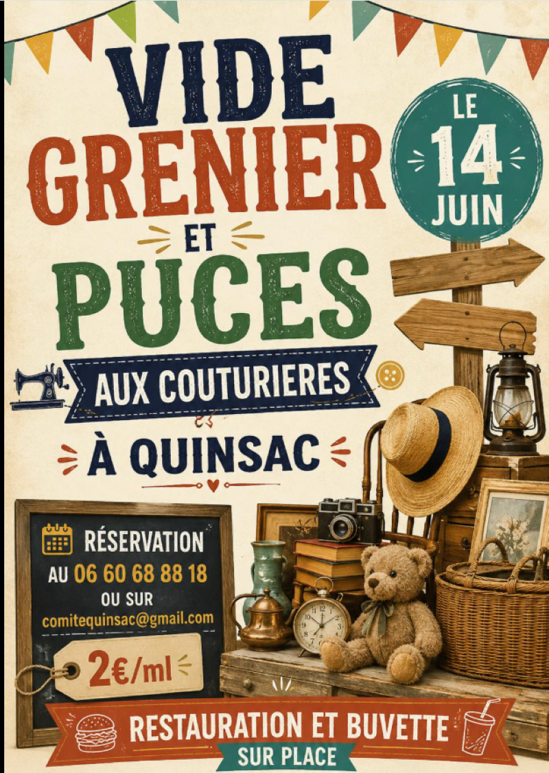 Vide-greniers et puces aux couturières Salle des fêtes Quinsac 2026-06-14