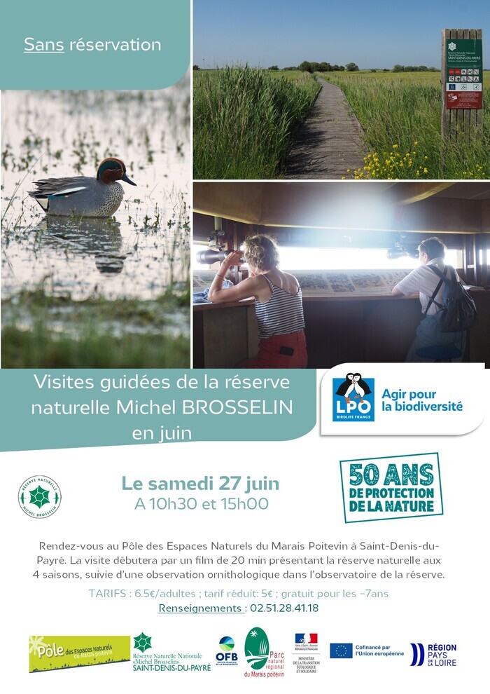 Visites guidées de la réserve naturelle Michel BROSSELIN en juin, Réserve naturelle de St Denis du Payré 85580, Triaize