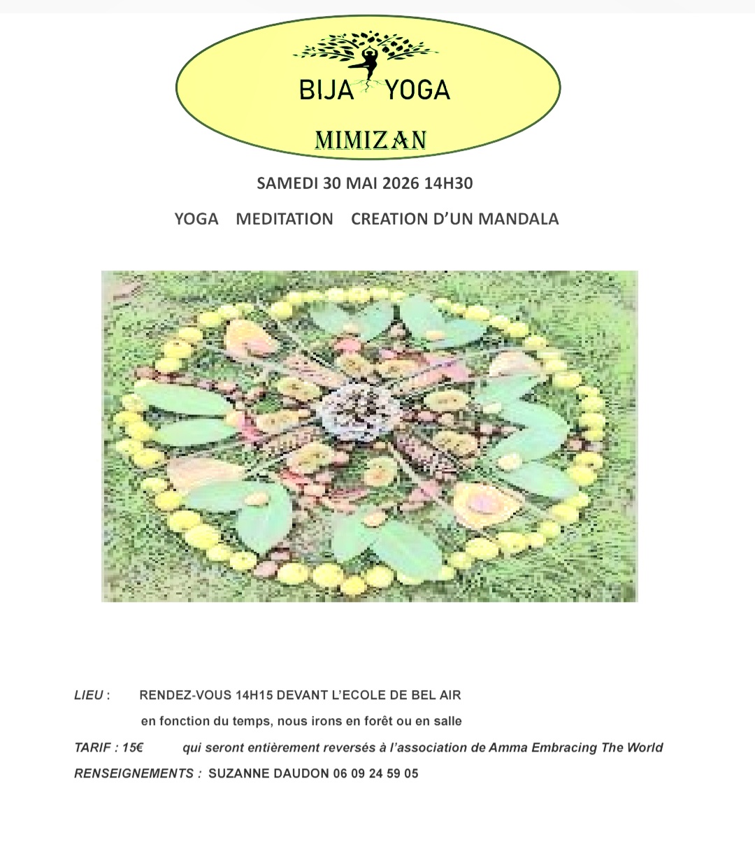 Yoga méditation création mandala en forêt Ecole bel air Mimizan Mimizan 2026-05-30