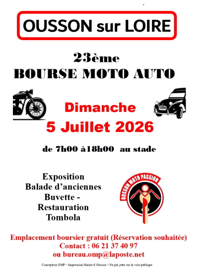 23ème Bourse Auto-Moto avec voitures anciennes Ousson-sur-Loire