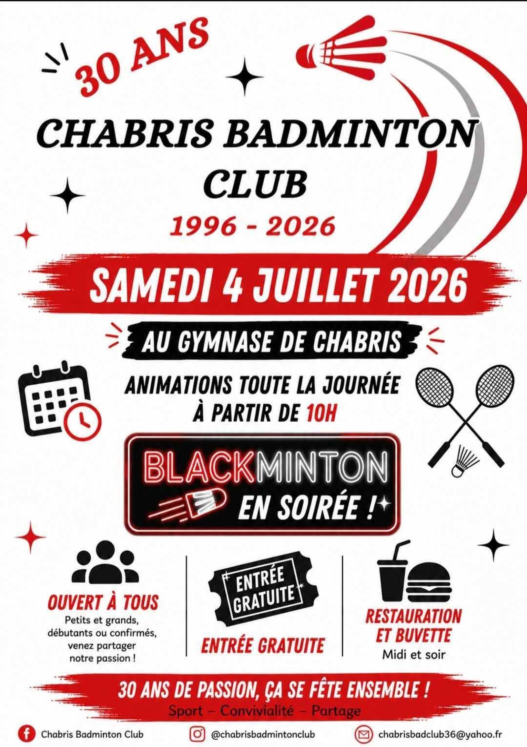 30 ans du club Chabris badminton Rue de la République Chabris 2026-07-04