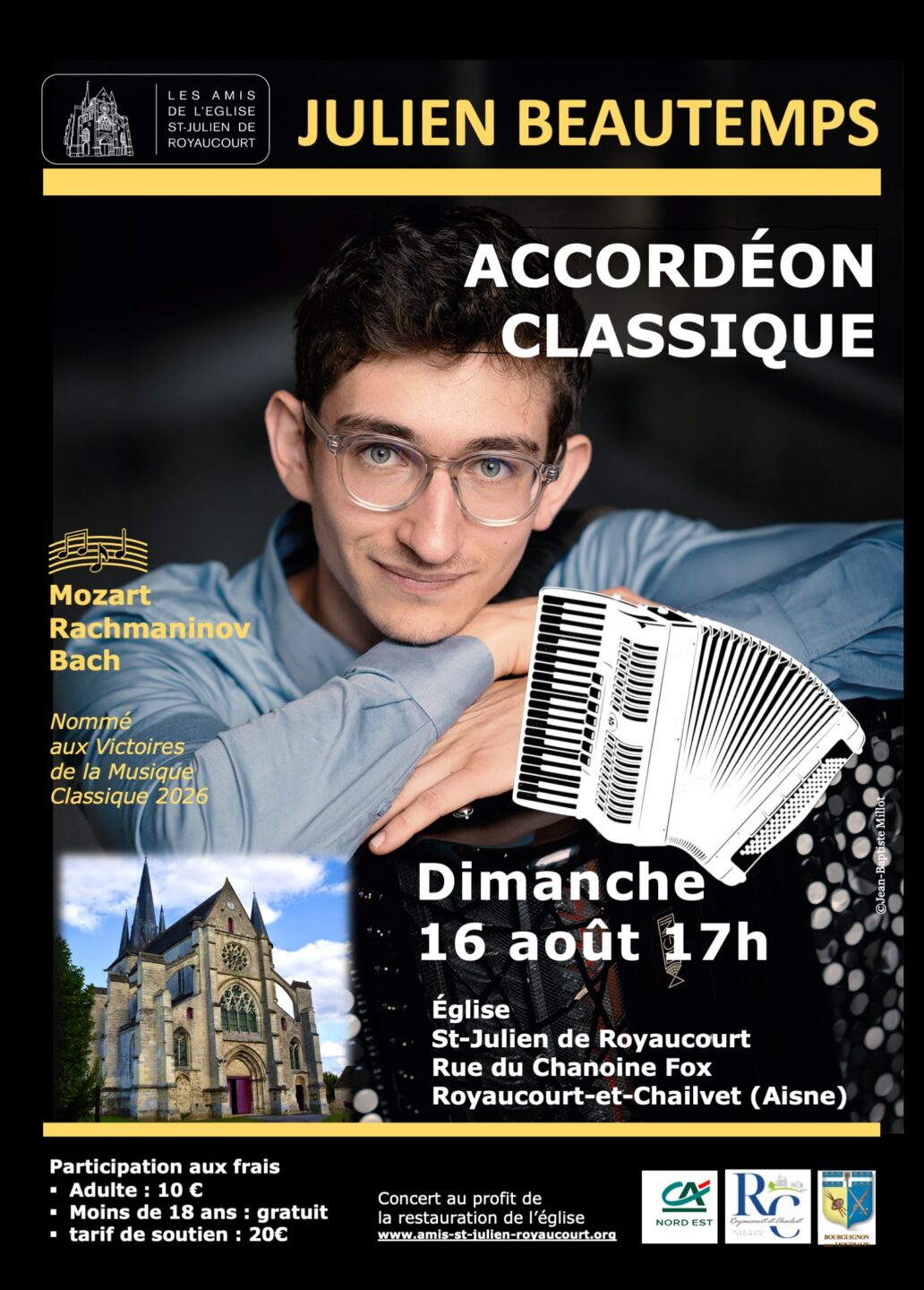 Récital d’accordéon classique – Julien Beautemps église St-Julien Royaucourt-et-Chailvet