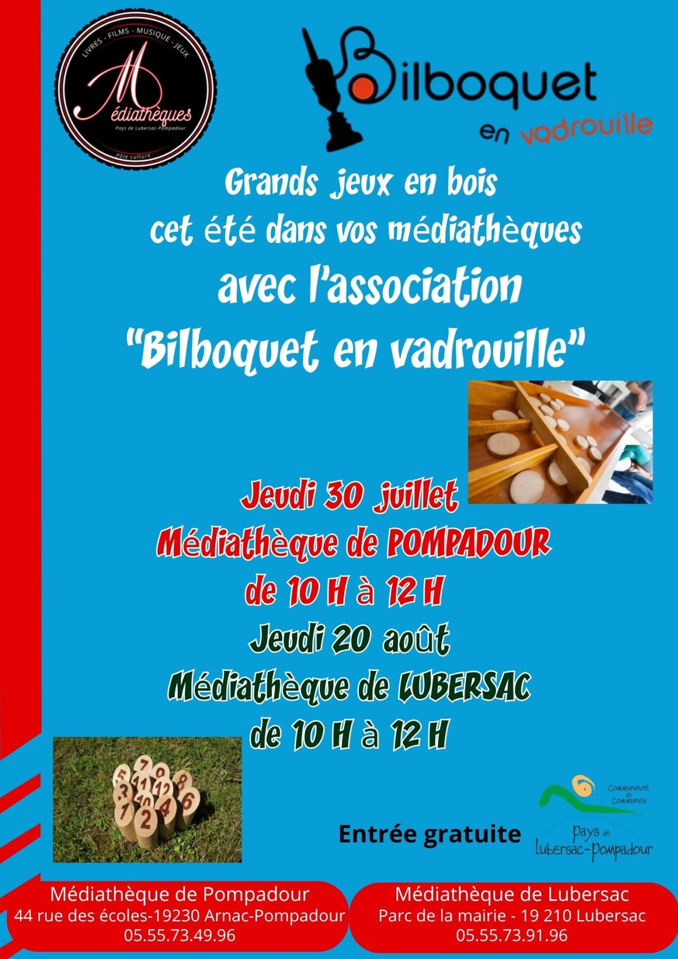 Animation jeux en bois avec Bilboquet en vadrouille Rue du Général Souham Lubersac