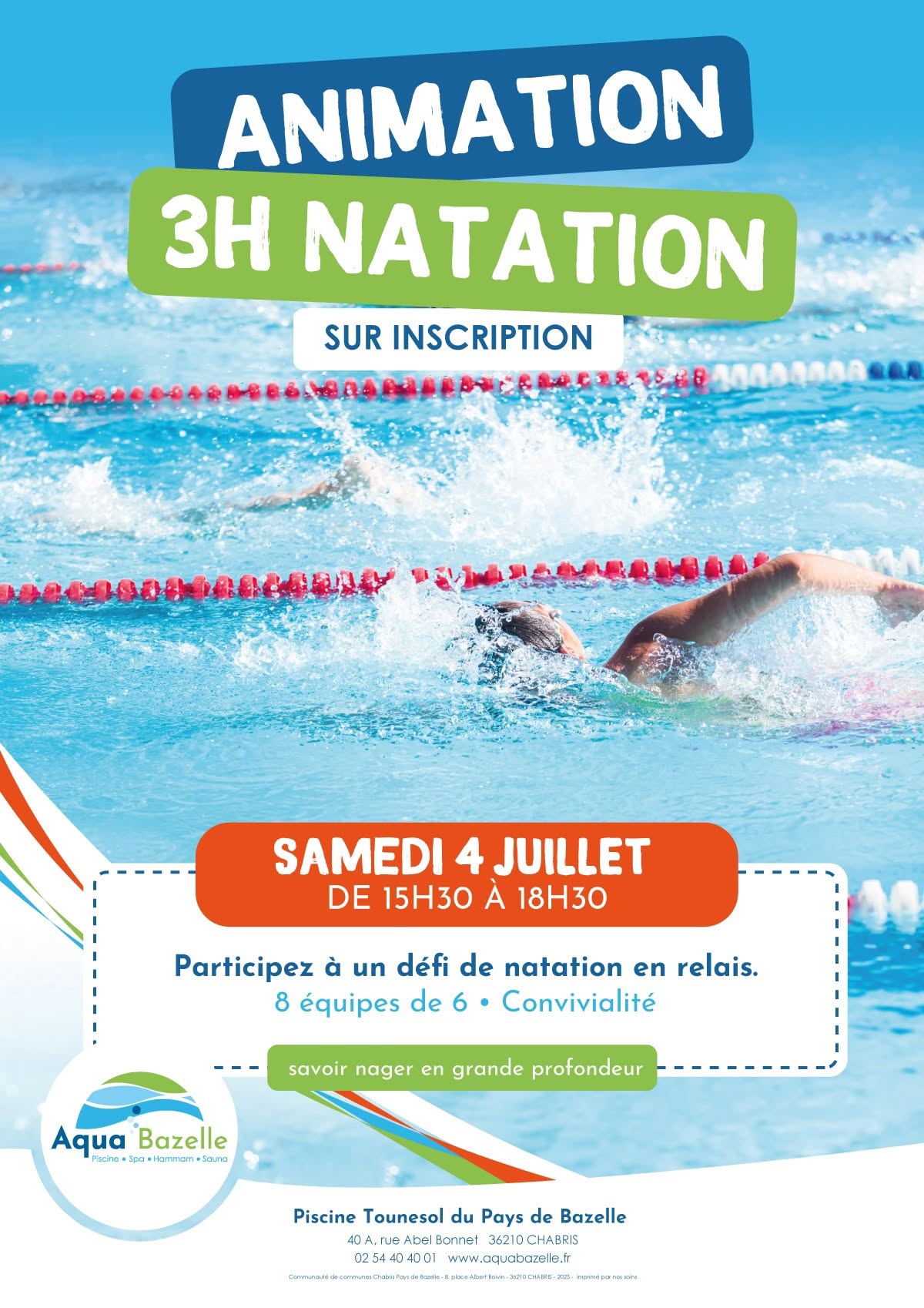 Animation natation à la piscine 40 A Rue Abel Bonnet Chabris 2026-07-04