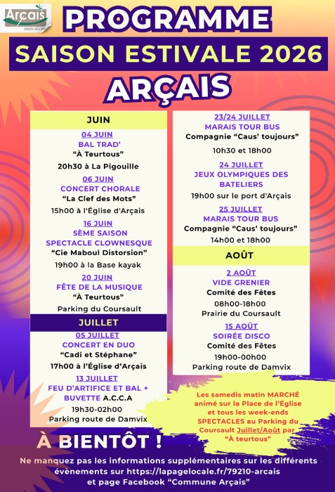 Animation saison estivale à Arçais Arçais