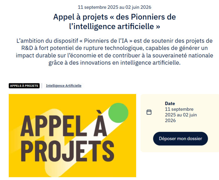 Appel à projets « Les Pionniers de l’intelligence artificielle », En ligne,