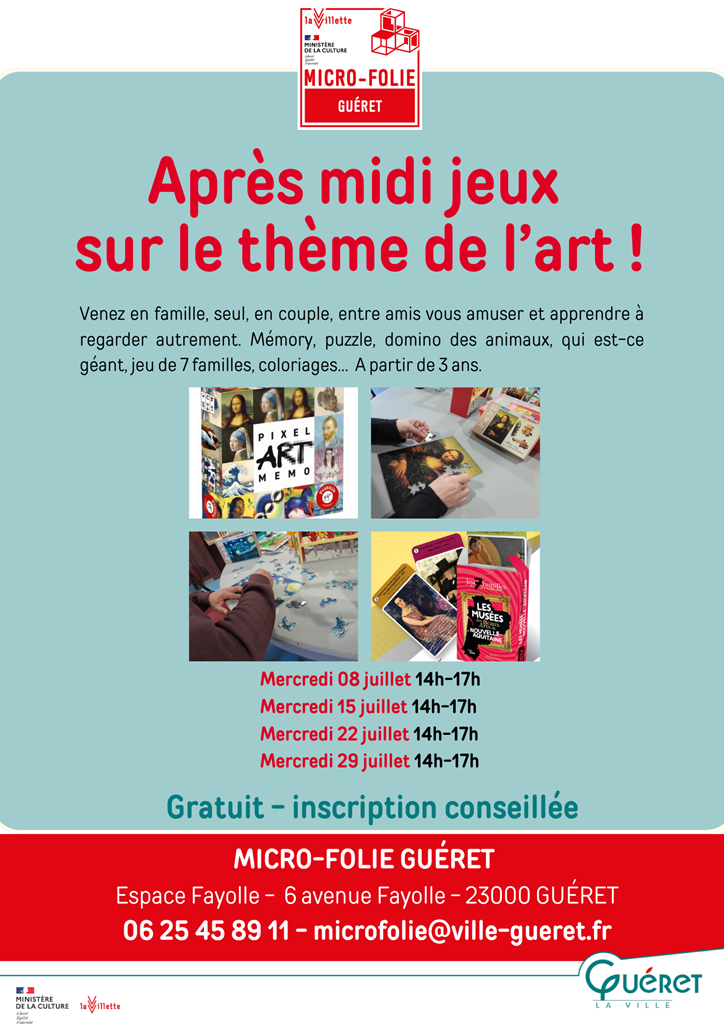 Après-midi jeux sur le thème de l&rsquo;art Micro Folie Guéret