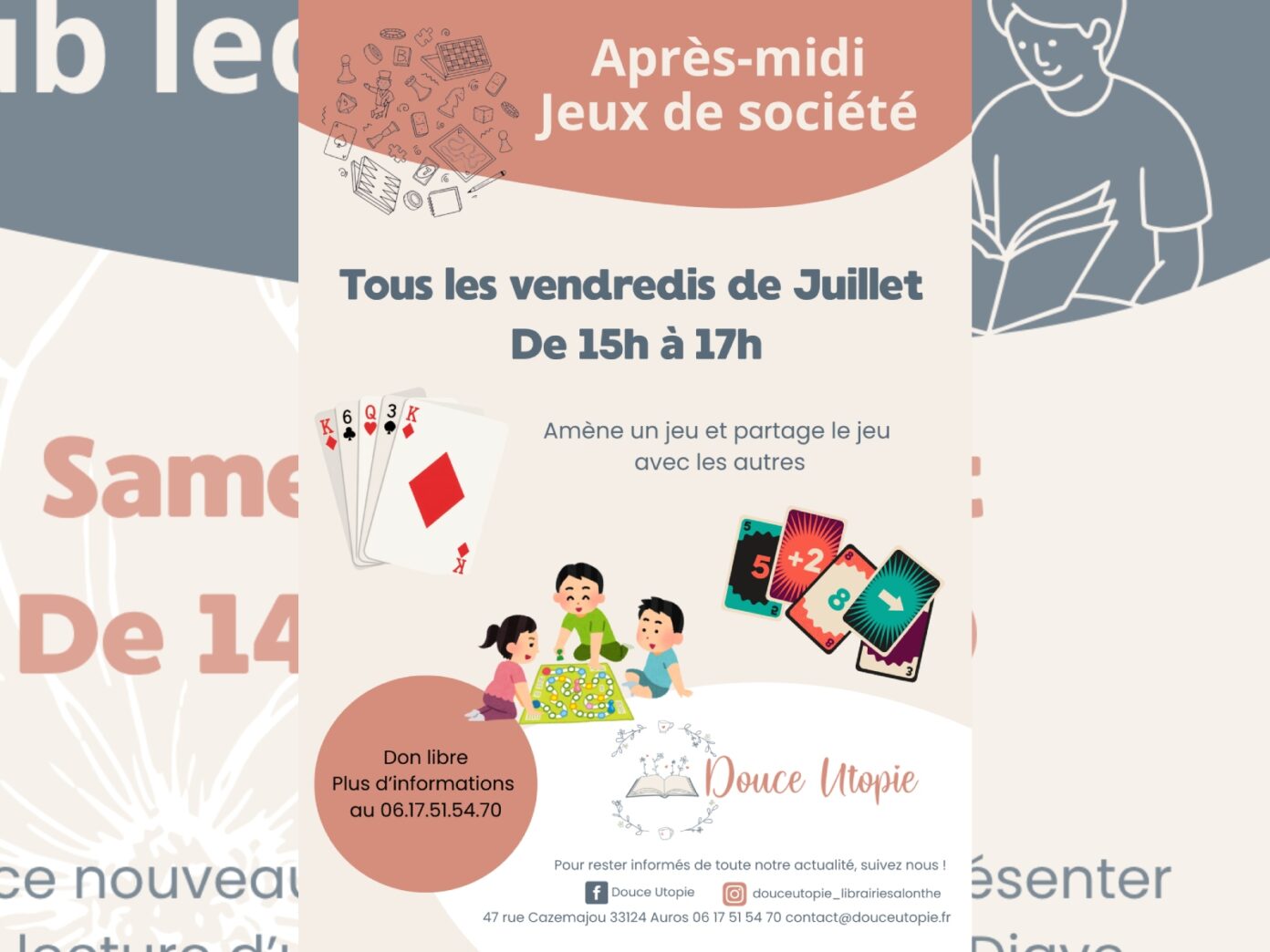 Après-midis jeux de société Librairie-Salon de thé Douce Utopie Auros
