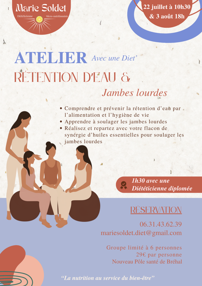 Atelier avec une diet rétention d&rsquo;eau et jambes lourdes  Bréhal