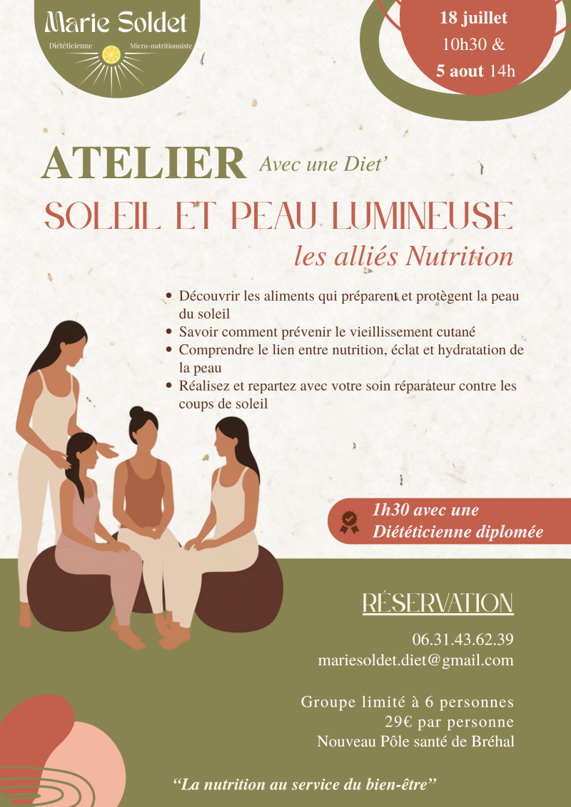 Atelier avec une diet soleil et peau lumineuse, les alliés nutrition  Bréhal