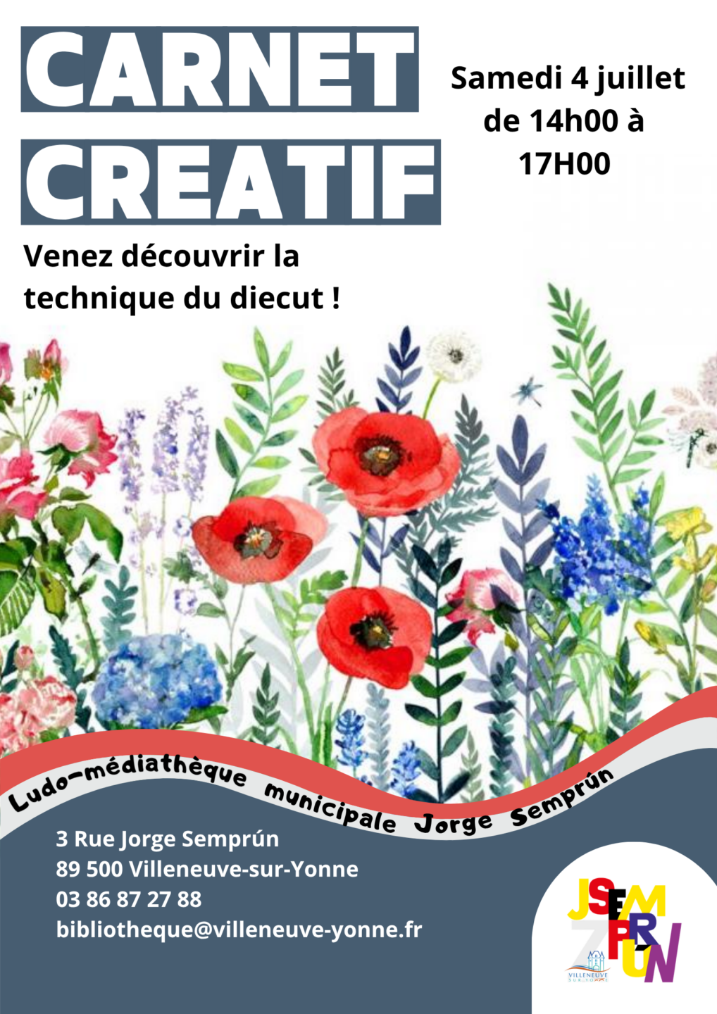 Atelier Carnet créatif Ludo-médiathèque municipale Jorge Semprún Villeneuve-sur-Yonne