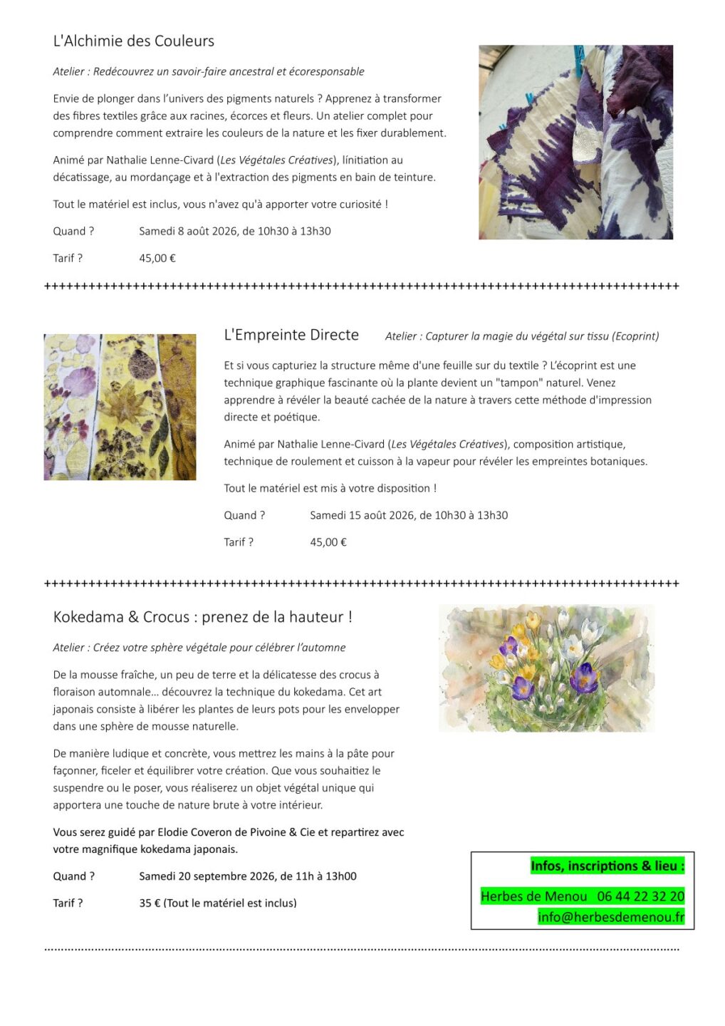 Atelier créatif chez Herbes de Menou Kokedama & Crocus Prenez de la hauteur ! Pépinière Herbes de Menou Menou